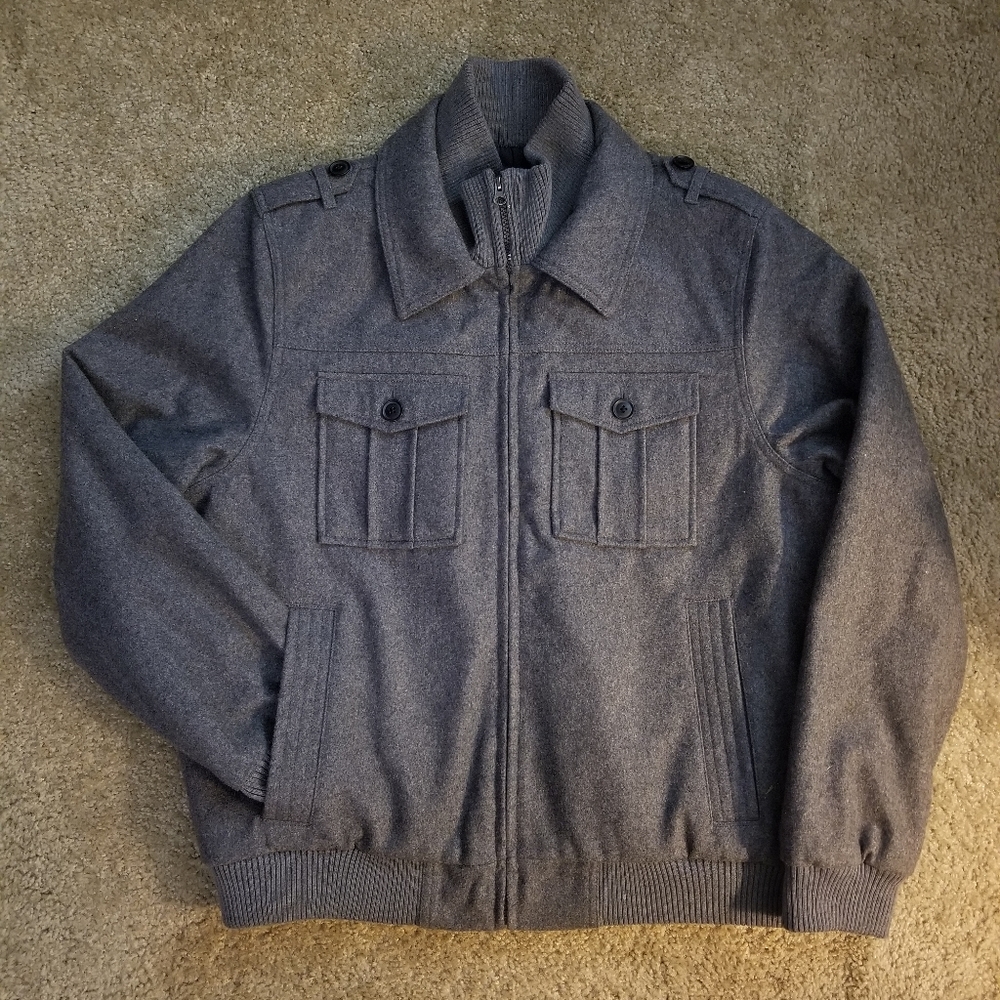 J. Ferrar gray wool peacoat